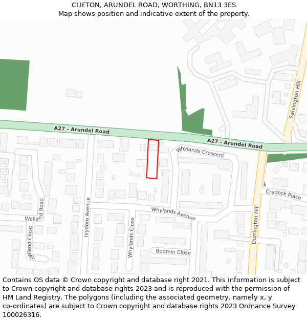 CLIFTON, ARUNDEL ROAD, WORTHING, BN13 3ES: Location map and indicative extent of plot