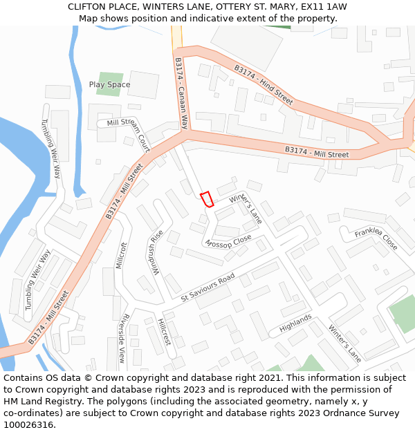 CLIFTON PLACE, WINTERS LANE, OTTERY ST MARY, EX11 1AW: Location map and indicative extent of plot