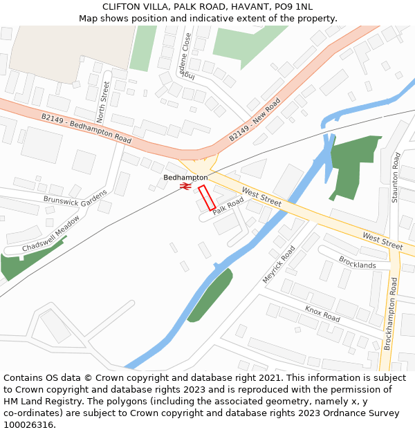 CLIFTON VILLA, PALK ROAD, HAVANT, PO9 1NL: Location map and indicative extent of plot
