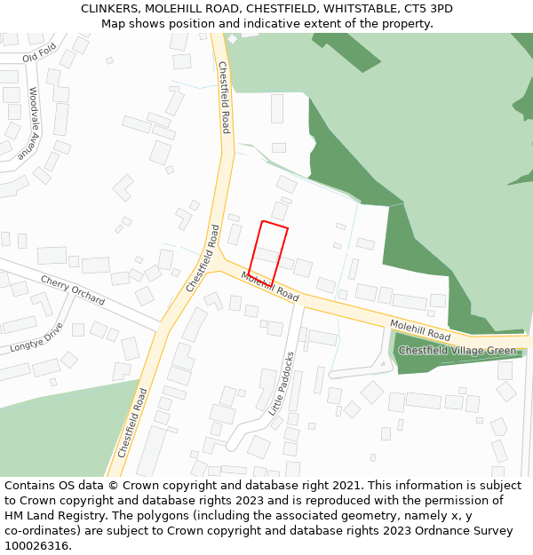 CLINKERS, MOLEHILL ROAD, CHESTFIELD, WHITSTABLE, CT5 3PD: Location map and indicative extent of plot
