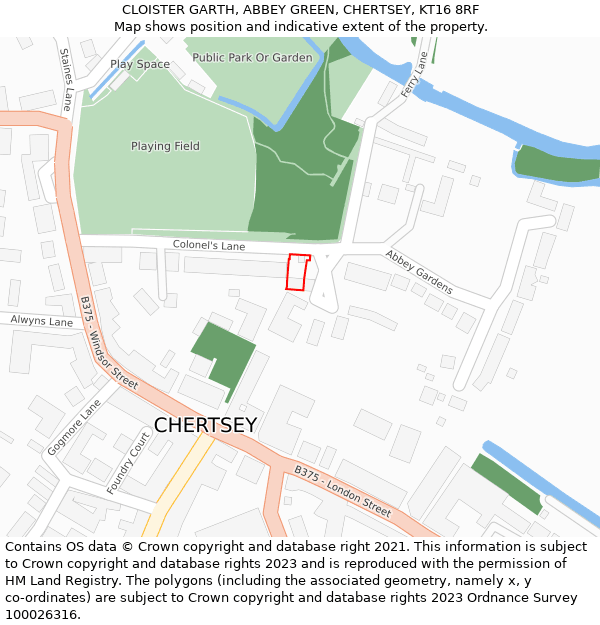 CLOISTER GARTH, ABBEY GREEN, CHERTSEY, KT16 8RF: Location map and indicative extent of plot