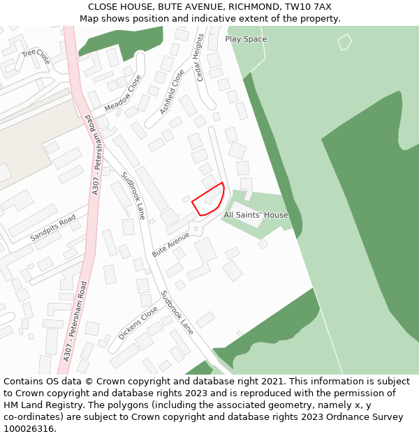 CLOSE HOUSE, BUTE AVENUE, RICHMOND, TW10 7AX: Location map and indicative extent of plot