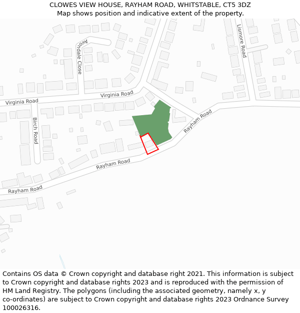 CLOWES VIEW HOUSE, RAYHAM ROAD, WHITSTABLE, CT5 3DZ: Location map and indicative extent of plot