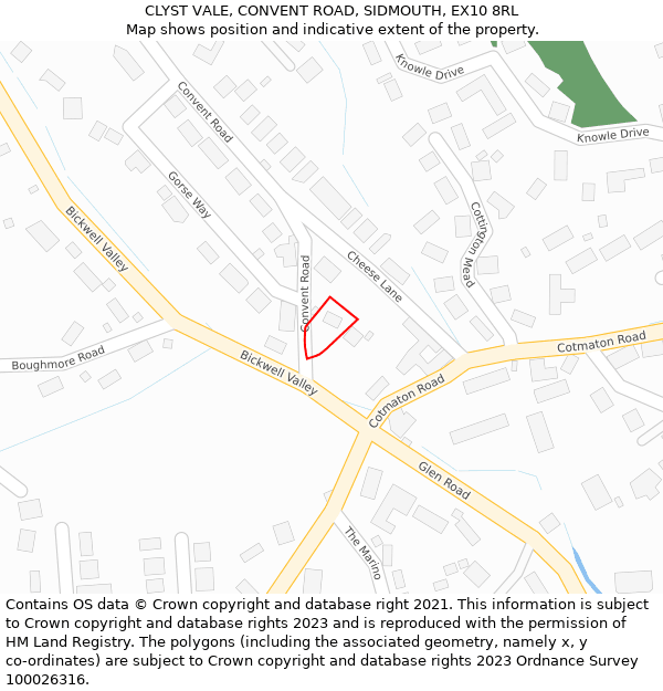 CLYST VALE, CONVENT ROAD, SIDMOUTH, EX10 8RL: Location map and indicative extent of plot