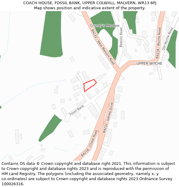 COACH HOUSE, FOSSIL BANK, UPPER COLWALL, MALVERN, WR13 6PJ: Location map and indicative extent of plot