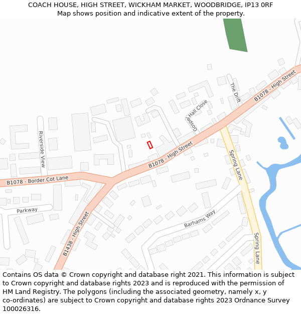 COACH HOUSE, HIGH STREET, WICKHAM MARKET, WOODBRIDGE, IP13 0RF: Location map and indicative extent of plot