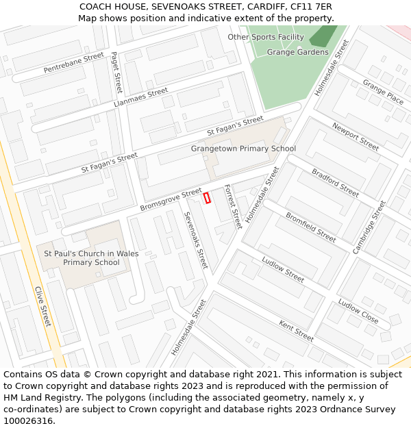 COACH HOUSE, SEVENOAKS STREET, CARDIFF, CF11 7ER: Location map and indicative extent of plot