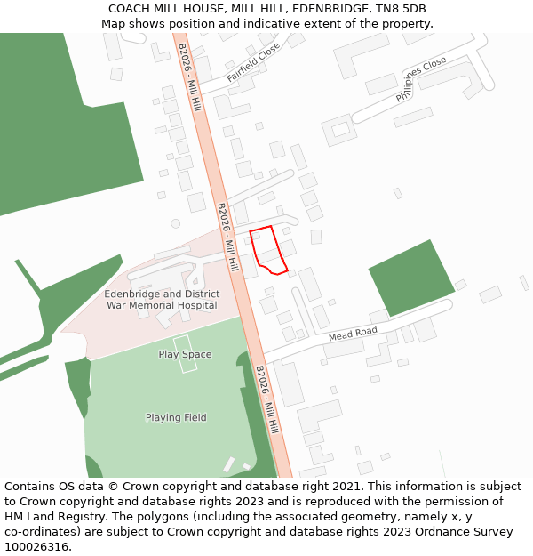 COACH MILL HOUSE, MILL HILL, EDENBRIDGE, TN8 5DB: Location map and indicative extent of plot