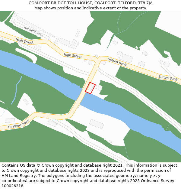 COALPORT BRIDGE TOLL HOUSE, COALPORT, TELFORD, TF8 7JA: Location map and indicative extent of plot