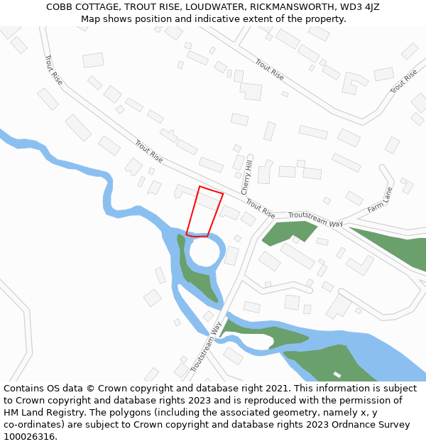 COBB COTTAGE, TROUT RISE, LOUDWATER, RICKMANSWORTH, WD3 4JZ: Location map and indicative extent of plot