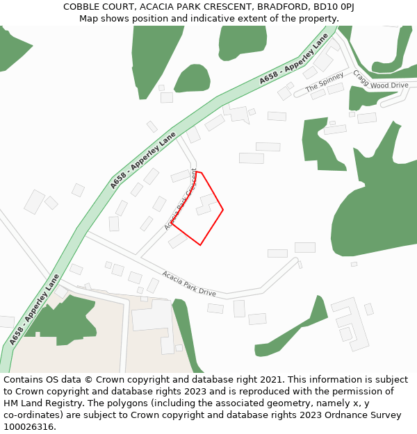 COBBLE COURT, ACACIA PARK CRESCENT, BRADFORD, BD10 0PJ: Location map and indicative extent of plot