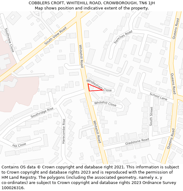 COBBLERS CROFT, WHITEHILL ROAD, CROWBOROUGH, TN6 1JH: Location map and indicative extent of plot