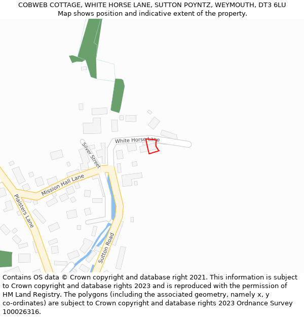 COBWEB COTTAGE, WHITE HORSE LANE, SUTTON POYNTZ, WEYMOUTH, DT3 6LU: Location map and indicative extent of plot