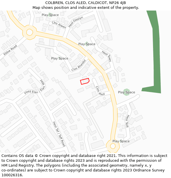 COLBREN, CLOS ALED, CALDICOT, NP26 4JB: Location map and indicative extent of plot