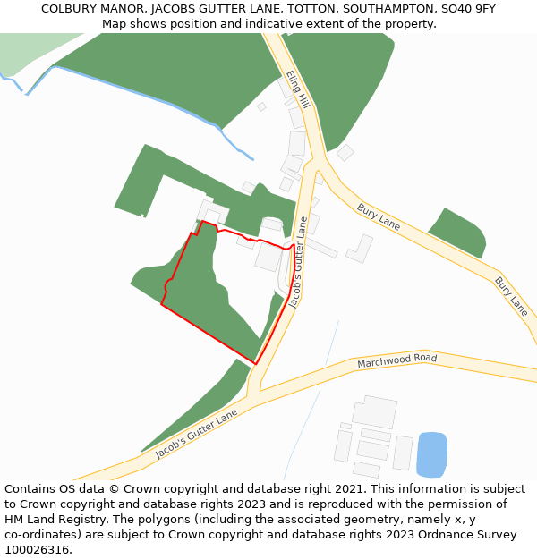 COLBURY MANOR, JACOBS GUTTER LANE, TOTTON, SOUTHAMPTON, SO40 9FY: Location map and indicative extent of plot