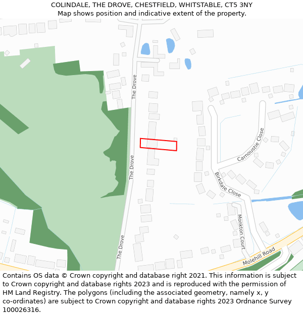COLINDALE, THE DROVE, CHESTFIELD, WHITSTABLE, CT5 3NY: Location map and indicative extent of plot
