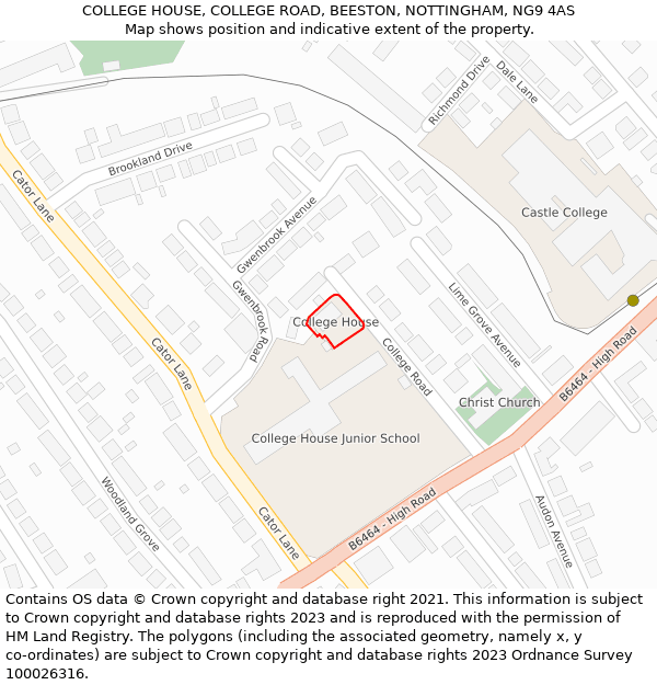 COLLEGE HOUSE, COLLEGE ROAD, BEESTON, NOTTINGHAM, NG9 4AS: Location map and indicative extent of plot