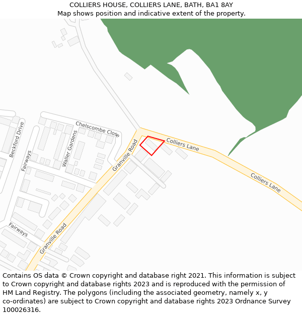 COLLIERS HOUSE, COLLIERS LANE, BATH, BA1 8AY: Location map and indicative extent of plot