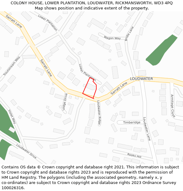 COLONY HOUSE, LOWER PLANTATION, LOUDWATER, RICKMANSWORTH, WD3 4PQ: Location map and indicative extent of plot