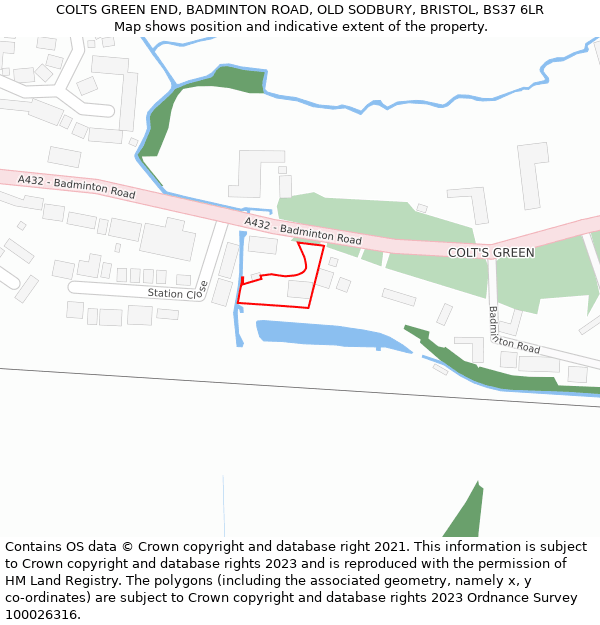 COLTS GREEN END, BADMINTON ROAD, OLD SODBURY, BRISTOL, BS37 6LR: Location map and indicative extent of plot
