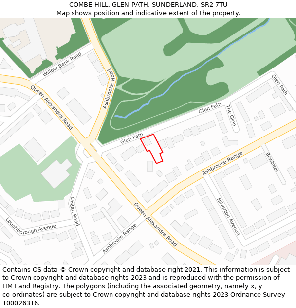 COMBE HILL, GLEN PATH, SUNDERLAND, SR2 7TU: Location map and indicative extent of plot