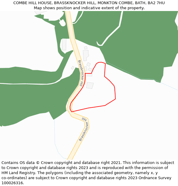COMBE HILL HOUSE, BRASSKNOCKER HILL, MONKTON COMBE, BATH, BA2 7HU: Location map and indicative extent of plot