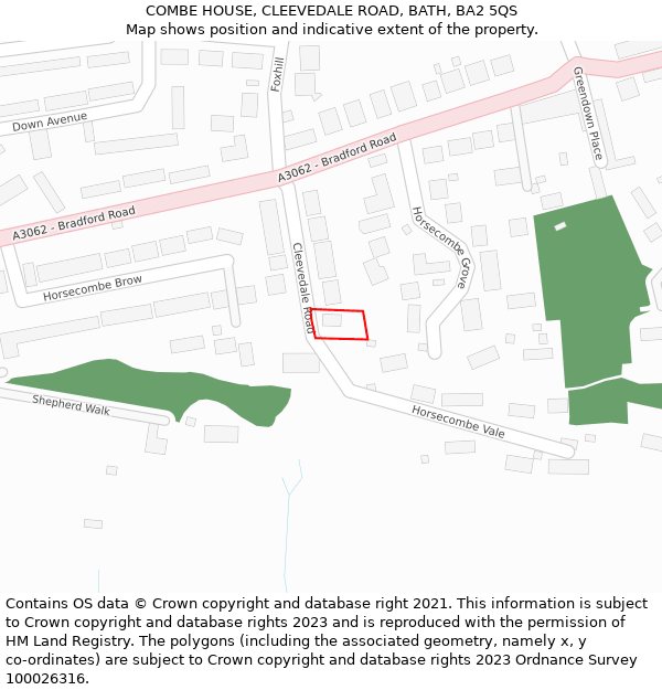 COMBE HOUSE, CLEEVEDALE ROAD, BATH, BA2 5QS: Location map and indicative extent of plot