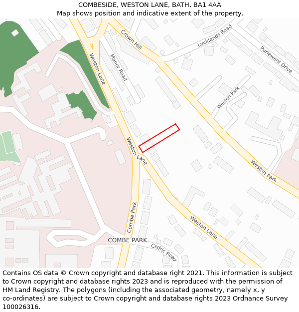 COMBESIDE, WESTON LANE, BATH, BA1 4AA: Location map and indicative extent of plot