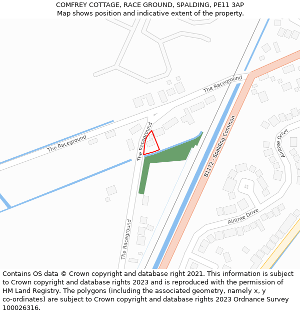 COMFREY COTTAGE, RACE GROUND, SPALDING, PE11 3AP: Location map and indicative extent of plot