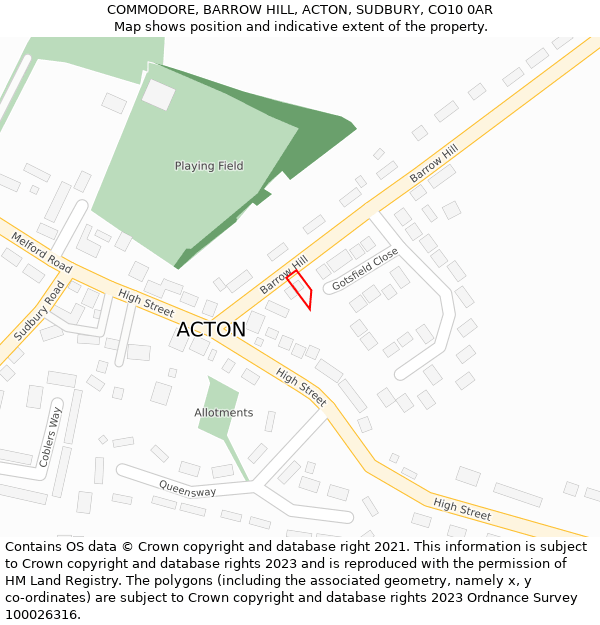 COMMODORE, BARROW HILL, ACTON, SUDBURY, CO10 0AR: Location map and indicative extent of plot