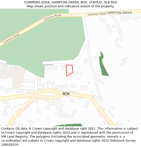 COMMONS EDGE, HAMPTON GREEN, BOX, STROUD, GL6 9AD: Location map and indicative extent of plot