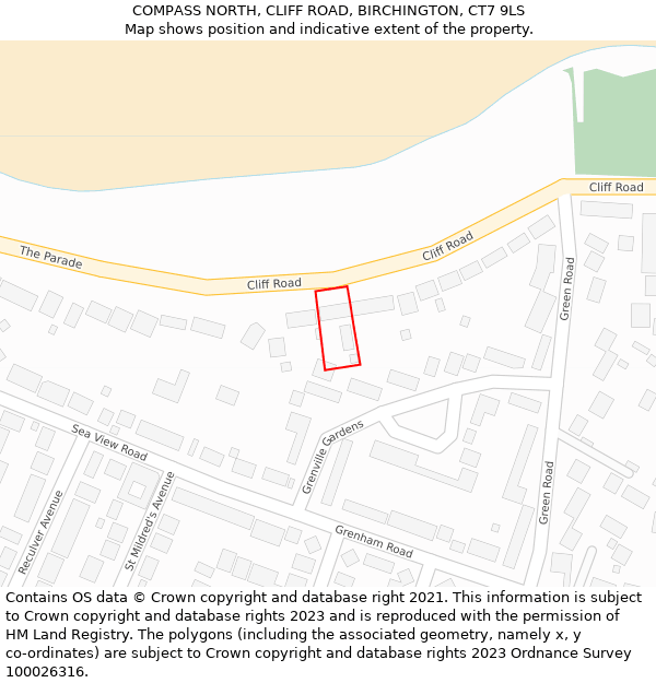 COMPASS NORTH, CLIFF ROAD, BIRCHINGTON, CT7 9LS: Location map and indicative extent of plot