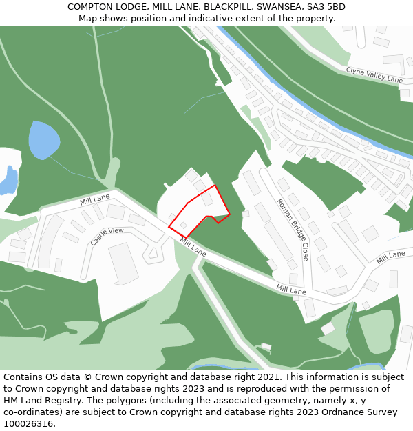 COMPTON LODGE, MILL LANE, BLACKPILL, SWANSEA, SA3 5BD: Location map and indicative extent of plot