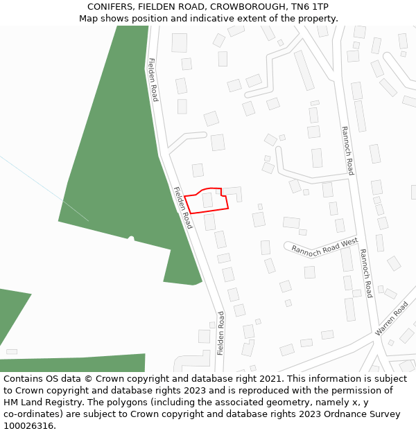 CONIFERS, FIELDEN ROAD, CROWBOROUGH, TN6 1TP: Location map and indicative extent of plot