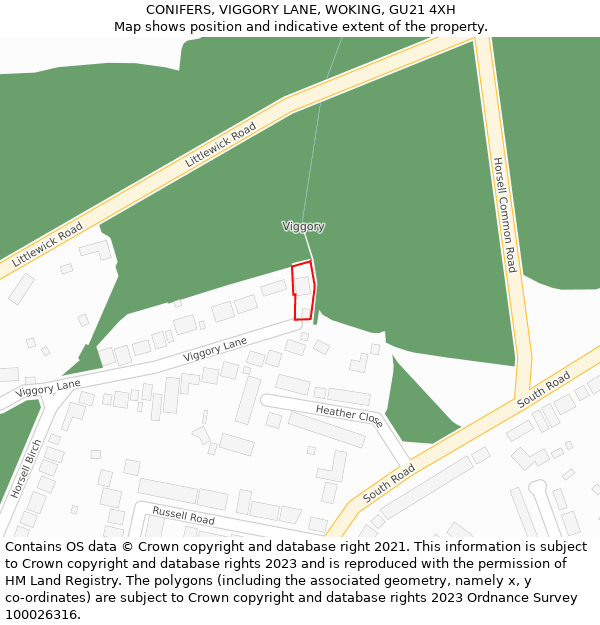 CONIFERS, VIGGORY LANE, WOKING, GU21 4XH: Location map and indicative extent of plot