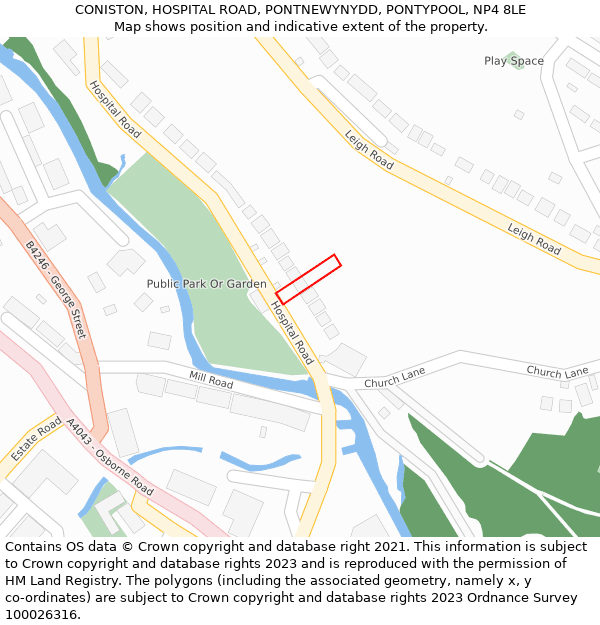 CONISTON, HOSPITAL ROAD, PONTNEWYNYDD, PONTYPOOL, NP4 8LE: Location map and indicative extent of plot