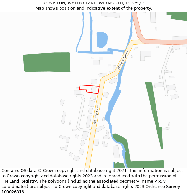 CONISTON, WATERY LANE, WEYMOUTH, DT3 5QD: Location map and indicative extent of plot