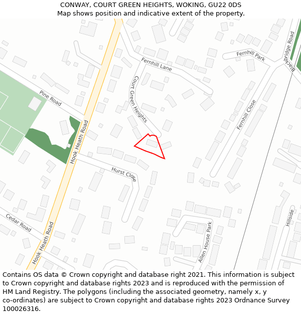 CONWAY, COURT GREEN HEIGHTS, WOKING, GU22 0DS: Location map and indicative extent of plot