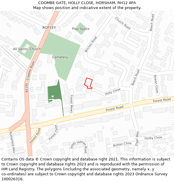 COOMBE GATE, HOLLY CLOSE, HORSHAM, RH12 4PA: Location map and indicative extent of plot