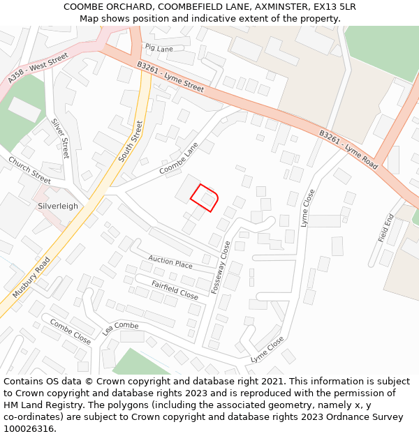 COOMBE ORCHARD, COOMBEFIELD LANE, AXMINSTER, EX13 5LR: Location map and indicative extent of plot