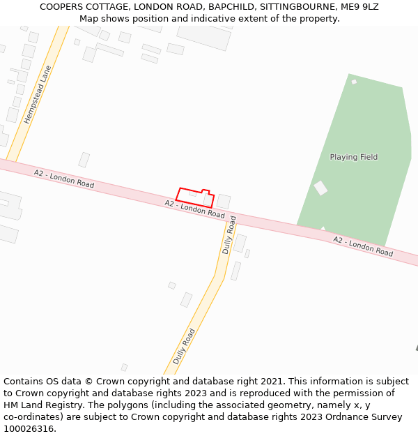 COOPERS COTTAGE, LONDON ROAD, BAPCHILD, SITTINGBOURNE, ME9 9LZ: Location map and indicative extent of plot