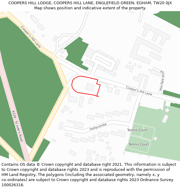 COOPERS HILL LODGE, COOPERS HILL LANE, ENGLEFIELD GREEN, EGHAM, TW20 0JX: Location map and indicative extent of plot