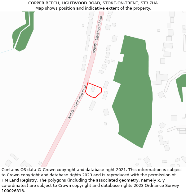 COPPER BEECH, LIGHTWOOD ROAD, STOKE-ON-TRENT, ST3 7HA: Location map and indicative extent of plot