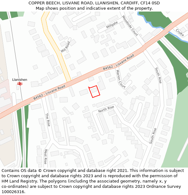 COPPER BEECH, LISVANE ROAD, LLANISHEN, CARDIFF, CF14 0SD: Location map and indicative extent of plot