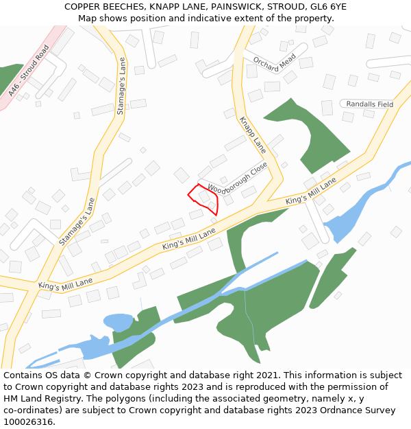 COPPER BEECHES, KNAPP LANE, PAINSWICK, STROUD, GL6 6YE: Location map and indicative extent of plot