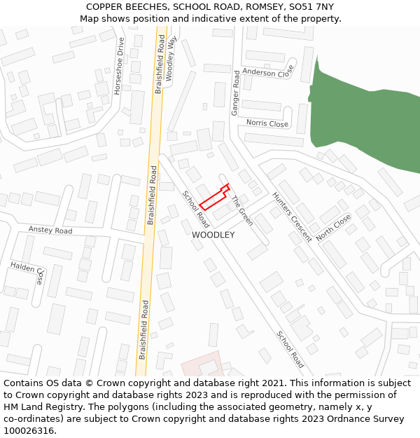 COPPER BEECHES, SCHOOL ROAD, ROMSEY, SO51 7NY: Location map and indicative extent of plot