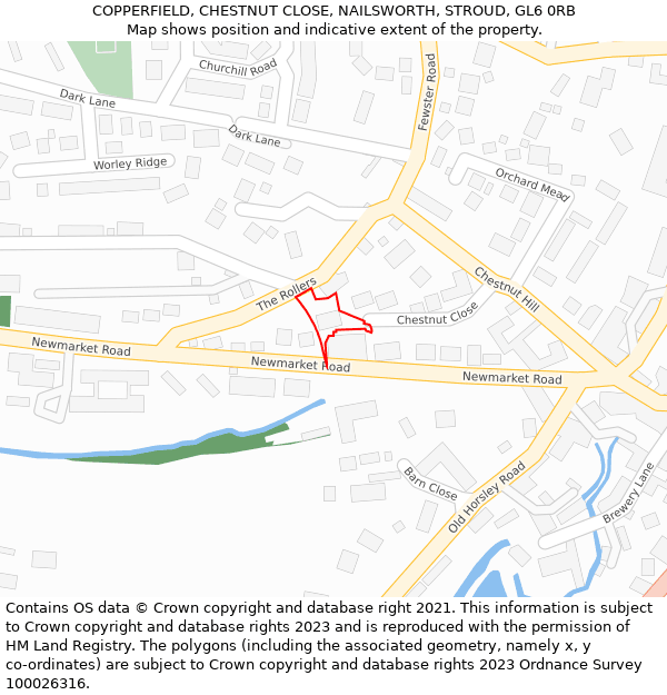 COPPERFIELD, CHESTNUT CLOSE, NAILSWORTH, STROUD, GL6 0RB: Location map and indicative extent of plot