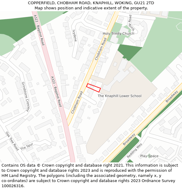 COPPERFIELD, CHOBHAM ROAD, KNAPHILL, WOKING, GU21 2TD: Location map and indicative extent of plot