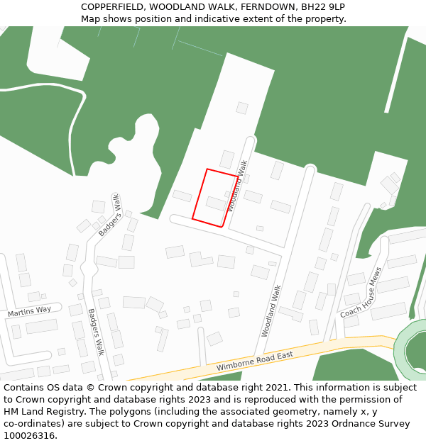 COPPERFIELD, WOODLAND WALK, FERNDOWN, BH22 9LP: Location map and indicative extent of plot
