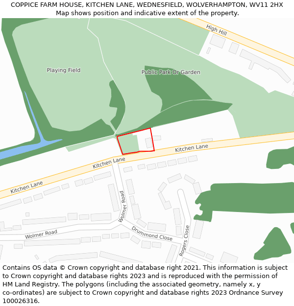 COPPICE FARM HOUSE, KITCHEN LANE, WEDNESFIELD, WOLVERHAMPTON, WV11 2HX: Location map and indicative extent of plot